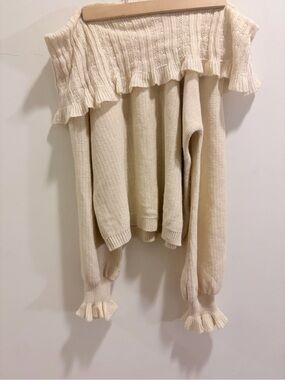 NWOT SHEIN Cream Off-the-Shoulder Ruffle Sweater